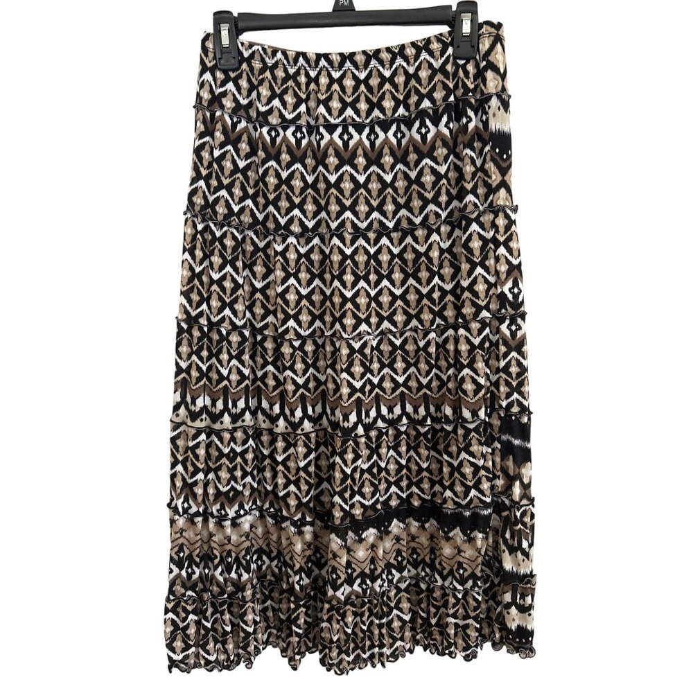 Jm Collection Petite Geometric Patterned Ruffled Tier Skirt Nylon, Size PS